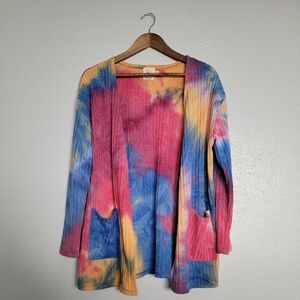 Grace & Emma Tie Dye Open Knit Cardigan Sweater